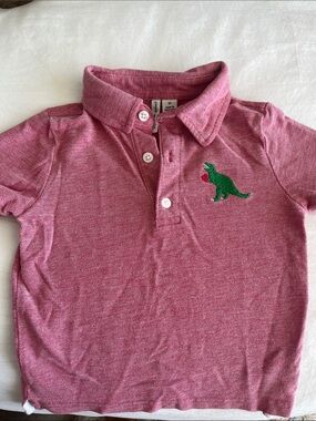 Janie and Jack Pink Polo with Green Dino Embroidery